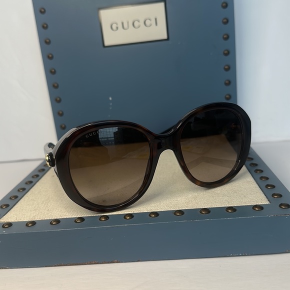 💯 - New Authentic - GUCCI Brown Gradient Oval Sunglasses GG0368S 002 55 - Picture 6 of 16
